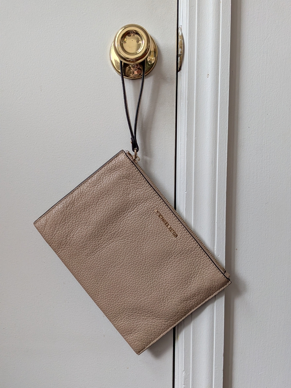 Michael Kors Taupe Leather Wristlet Clutch